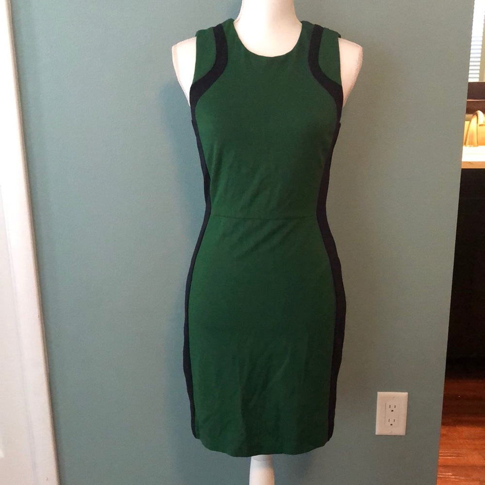Small mid length green and navy blue dress